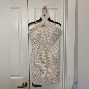 Tobi L halter white lace mini dress